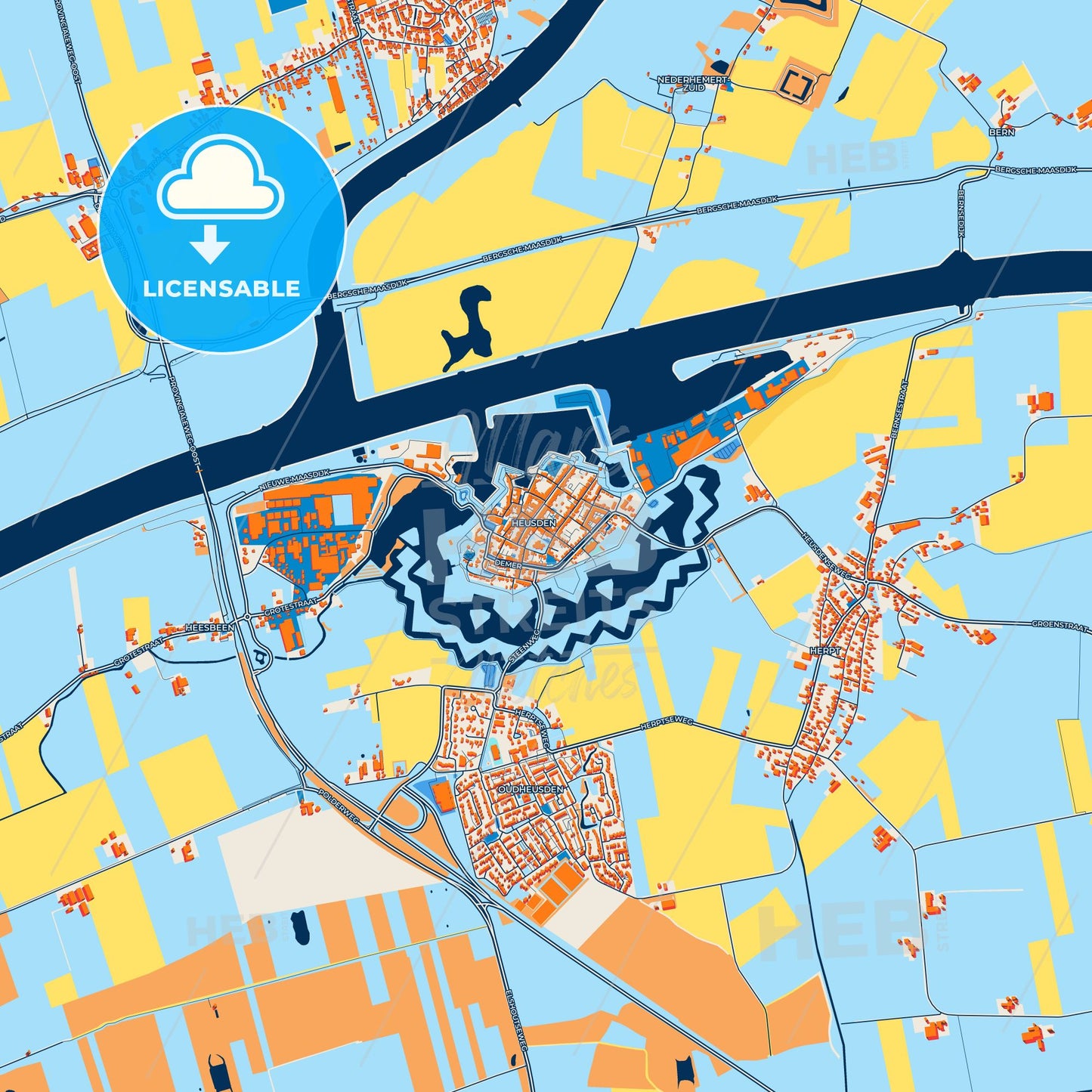 Colorful Heusden Street Map with Labels and Buildings
