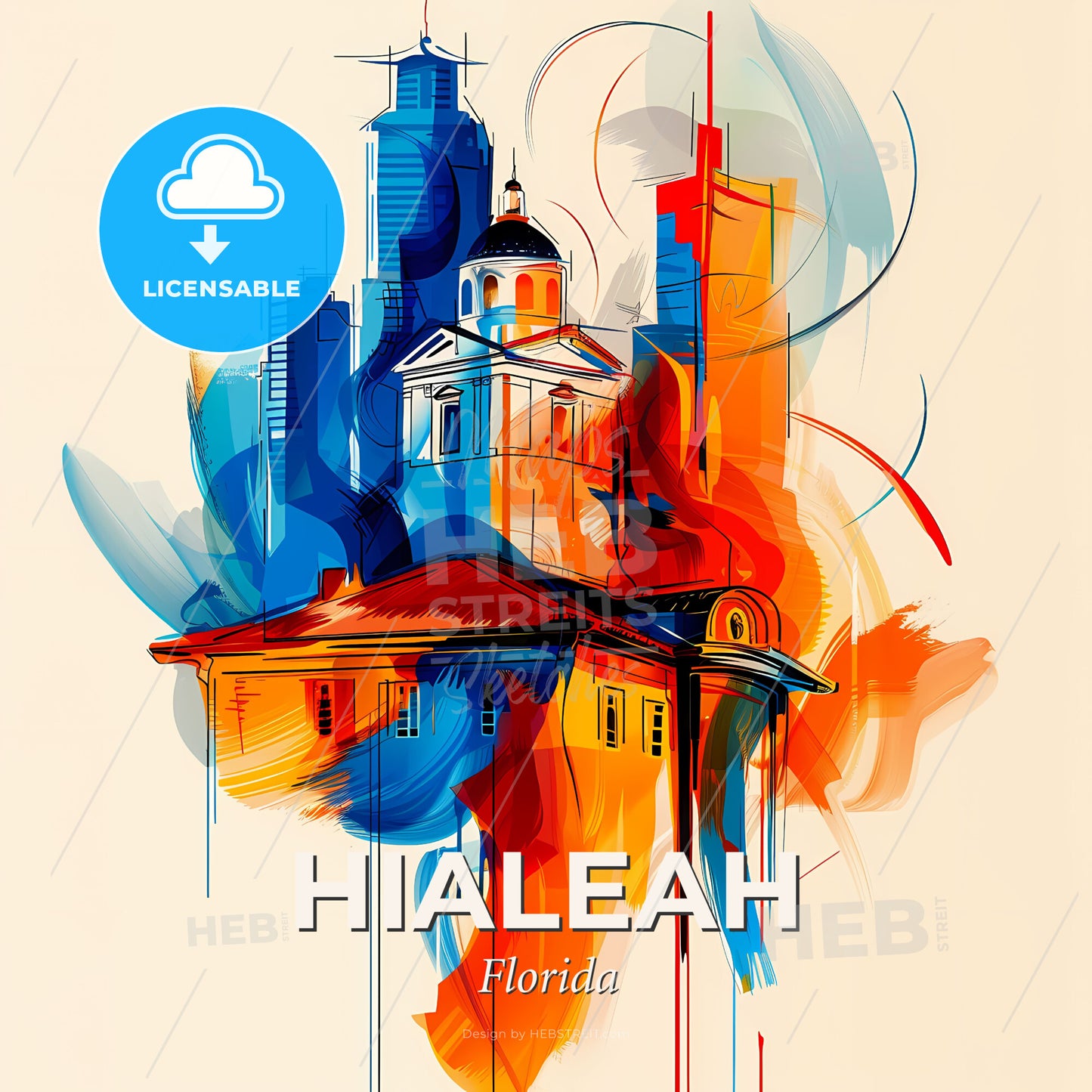 Vibrant Hialeah, Florida - A Colorful Painting Of A Building - Square format print template