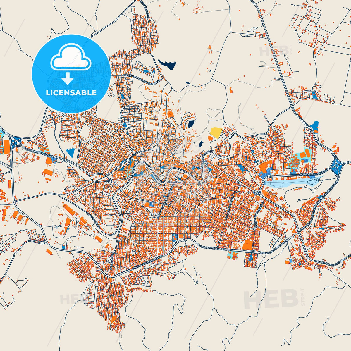 Colorful Hidalgo del Parral Street Map with Labels and Buildings