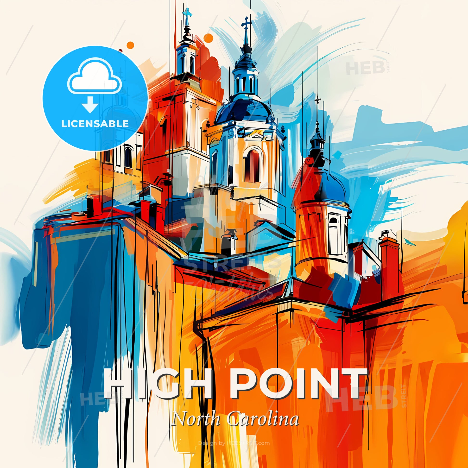 Vibrant High Point, North Carolina - A Colorful Painting Of A Building - Square format print template