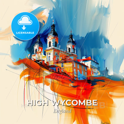 Vibrant High Wycombe, England - A Painting Of A Building With A Colorful Background - Square format print template