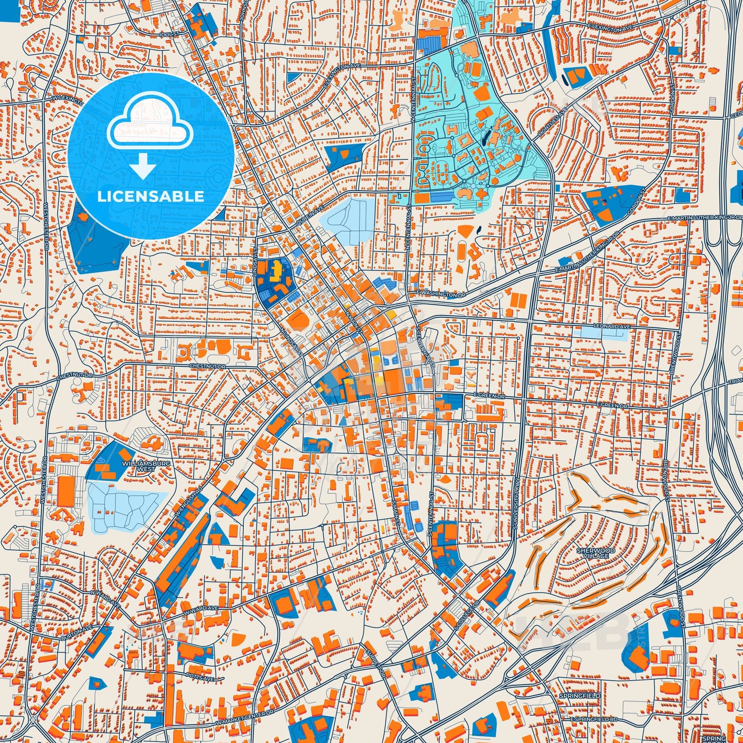 Colorful High Point Street Map with Labels and Buildings