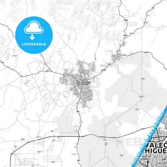 Higüey, Dominican Republic light map with streetnames, citynames and districts