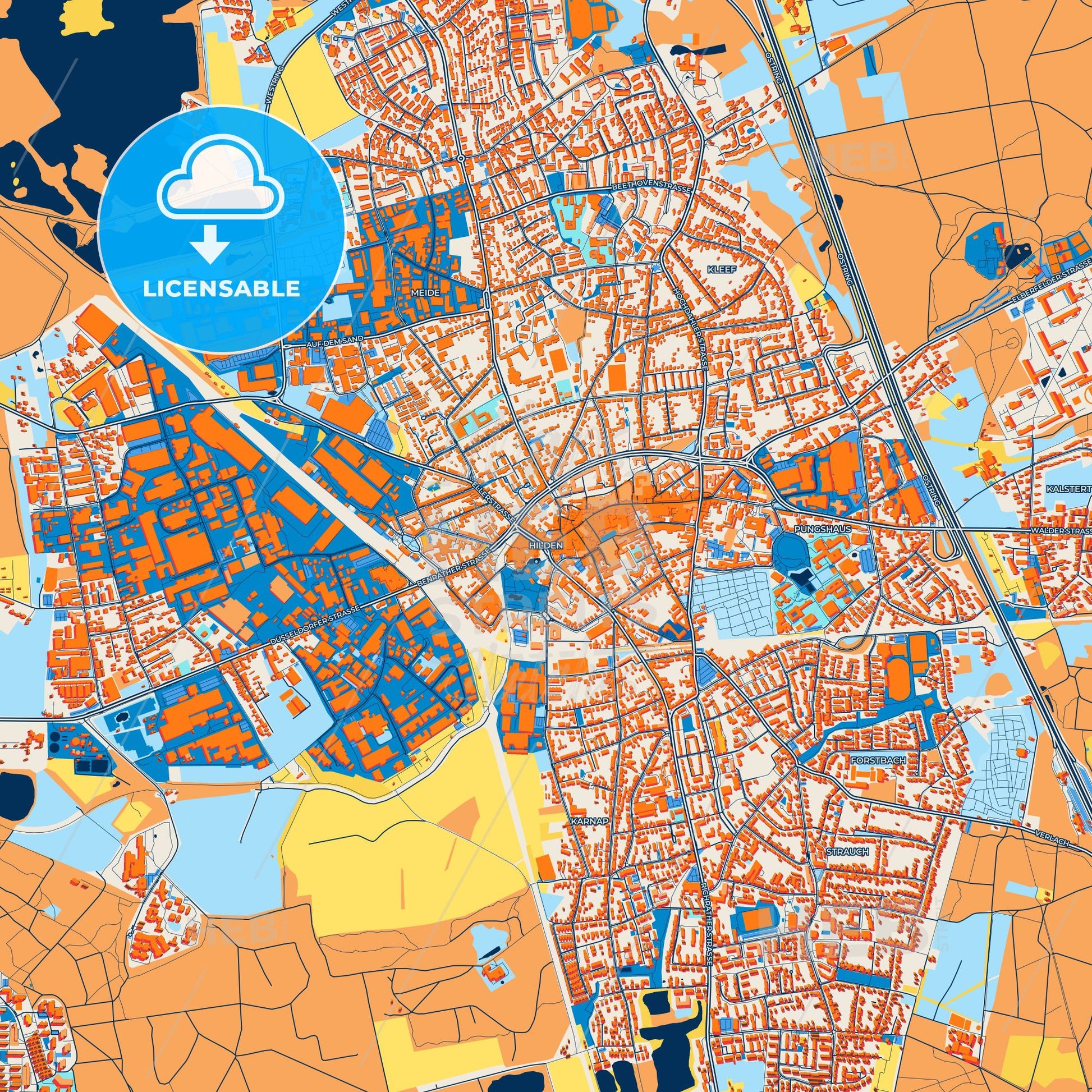 Colorful Hilden Street Map with Labels and Buildings