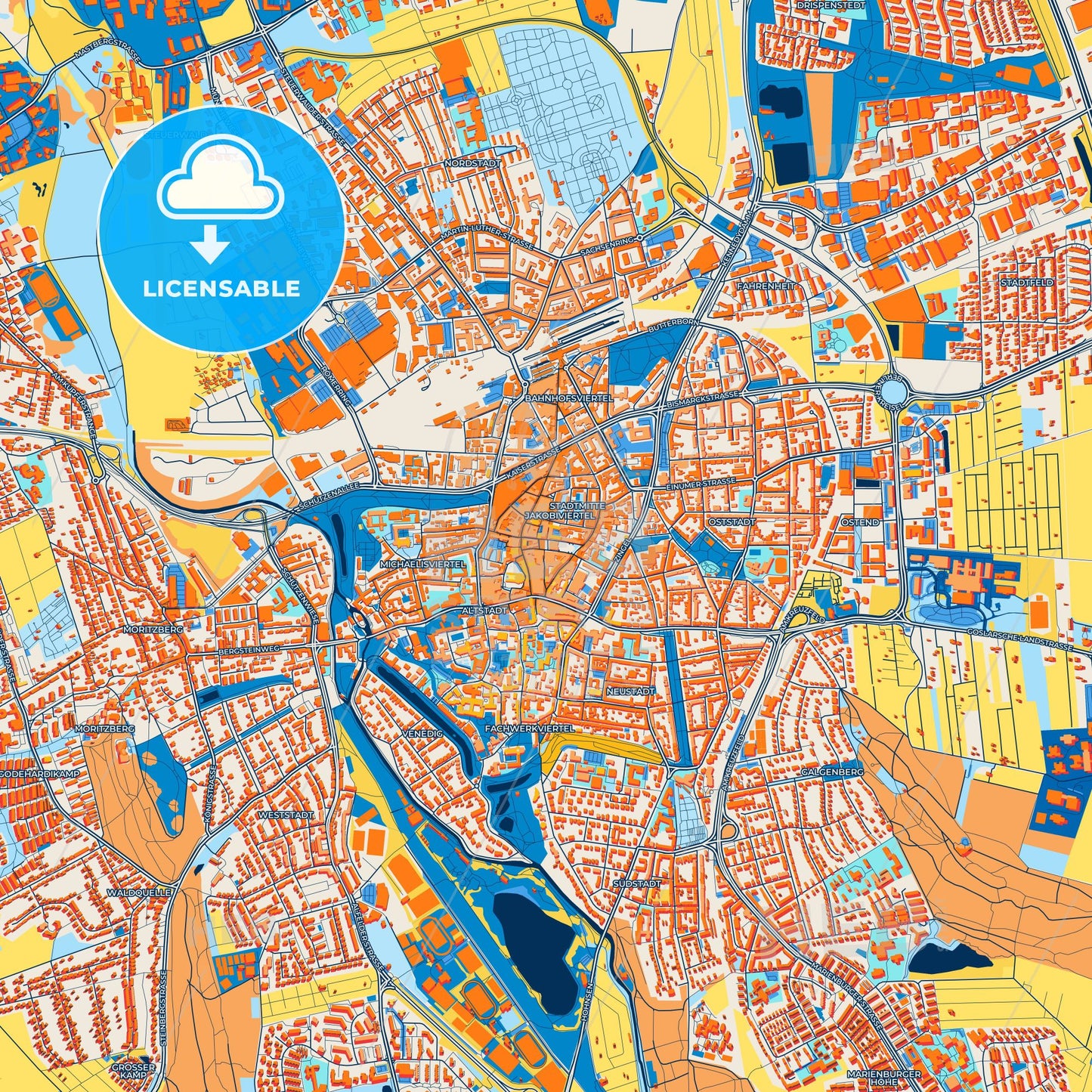Colorful Hildesheim Street Map with Labels and Buildings