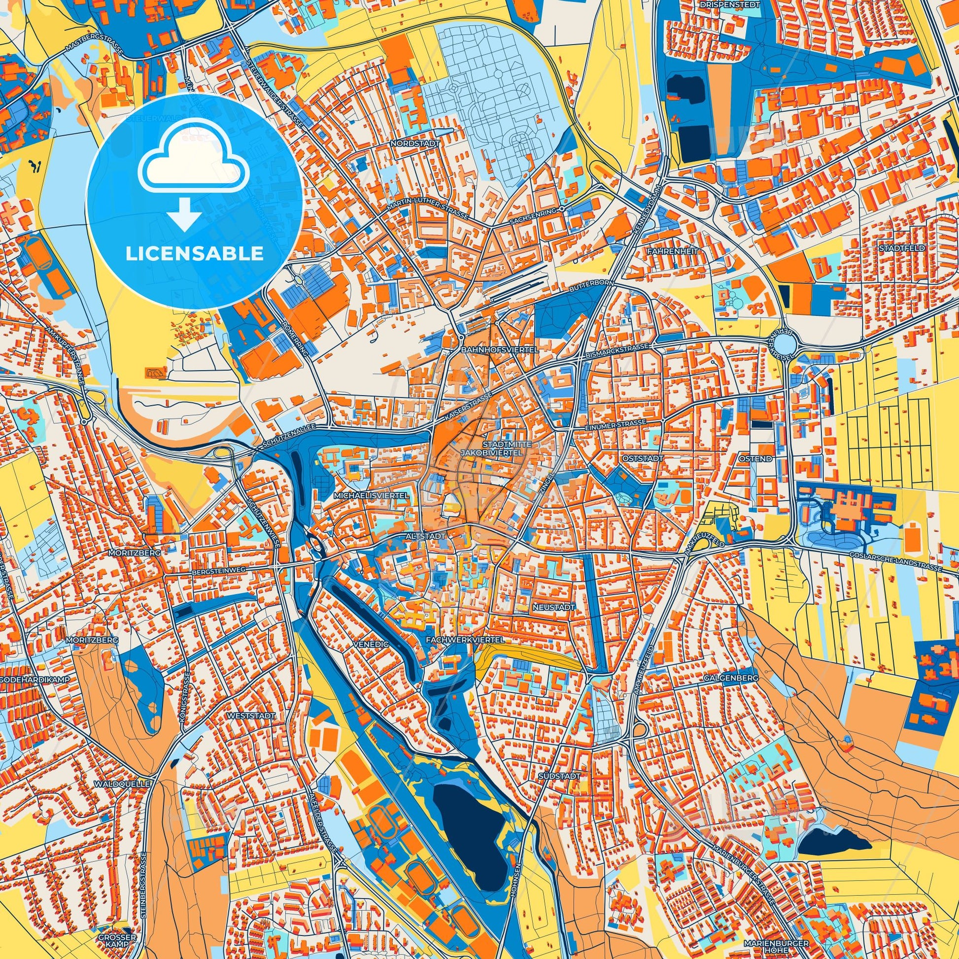 Colorful Hildesheim Street Map with Labels and Buildings