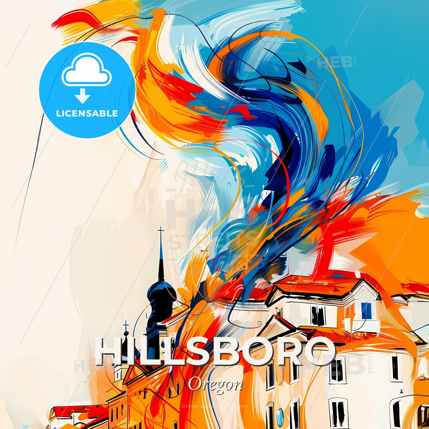 Vibrant Hillsboro, Oregon - A Painting Of A City - Square format print template