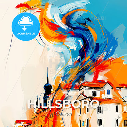 Vibrant Hillsboro, Oregon - A Painting Of A City - Square format print template