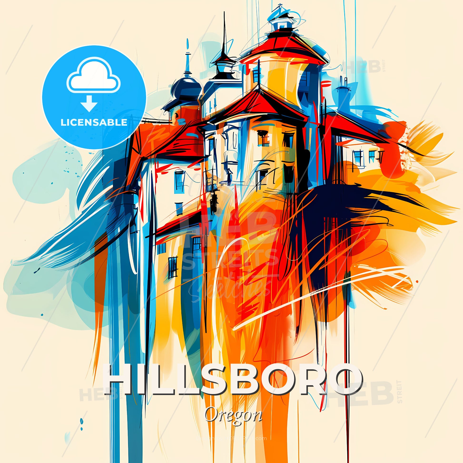 Vibrant Hillsboro, Oregon - A Colorful Painting Of Buildings - Square format print template