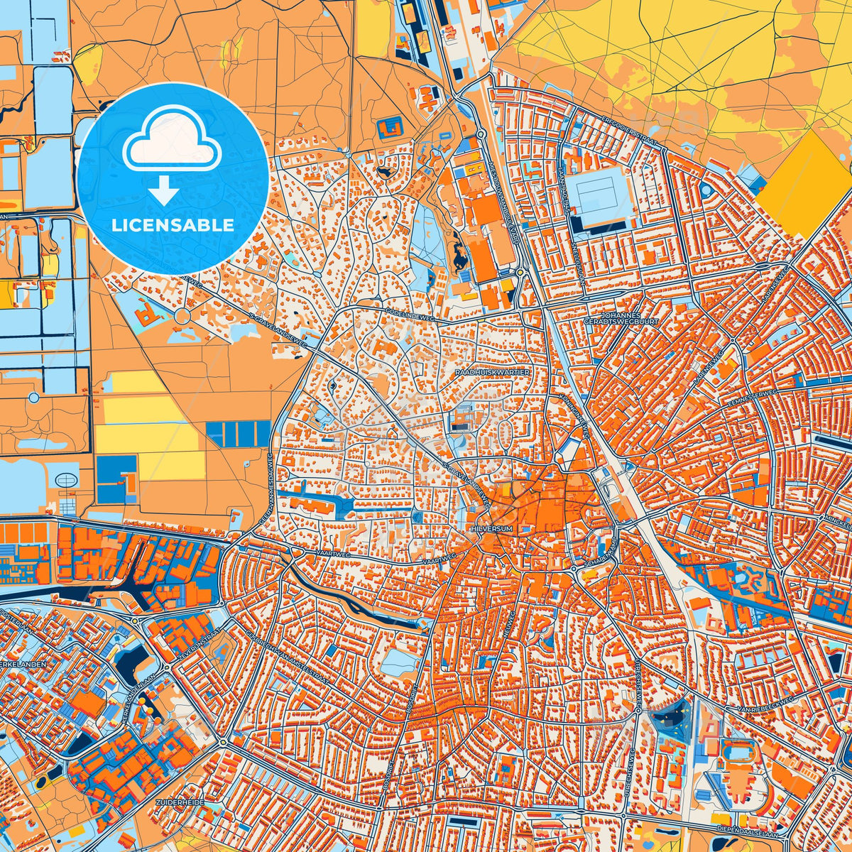 Colorful Hilversum Street Map with Labels and Buildings