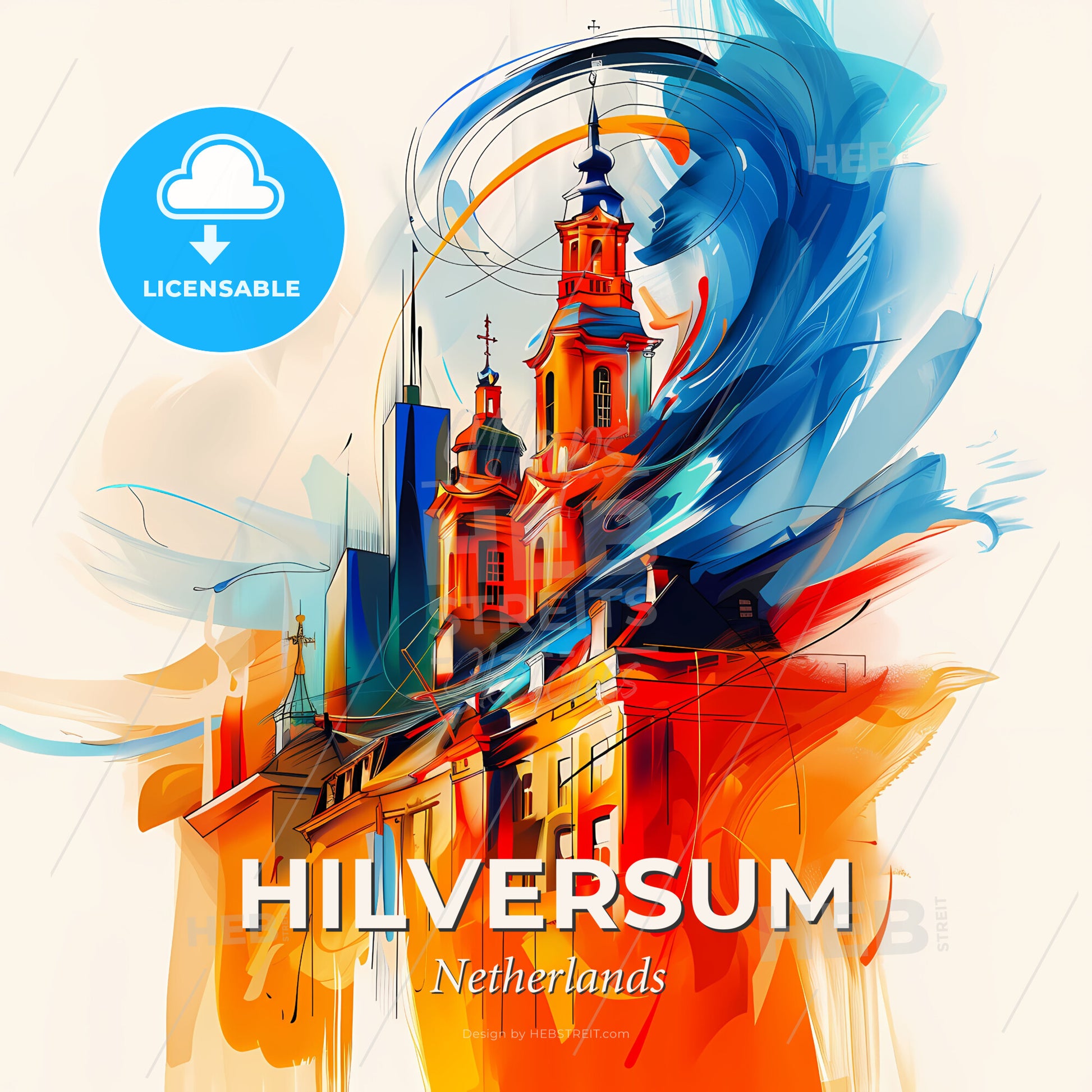 Vibrant Hilversum, Netherlands - A Painting Of A Building - Square format print template