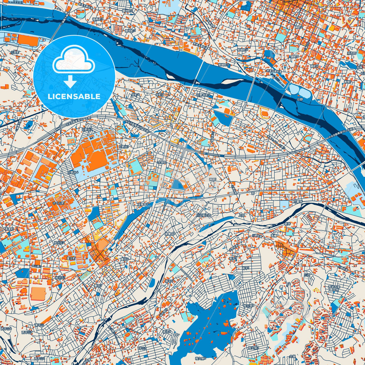 Colorful Hino Street Map with Labels and Buildings