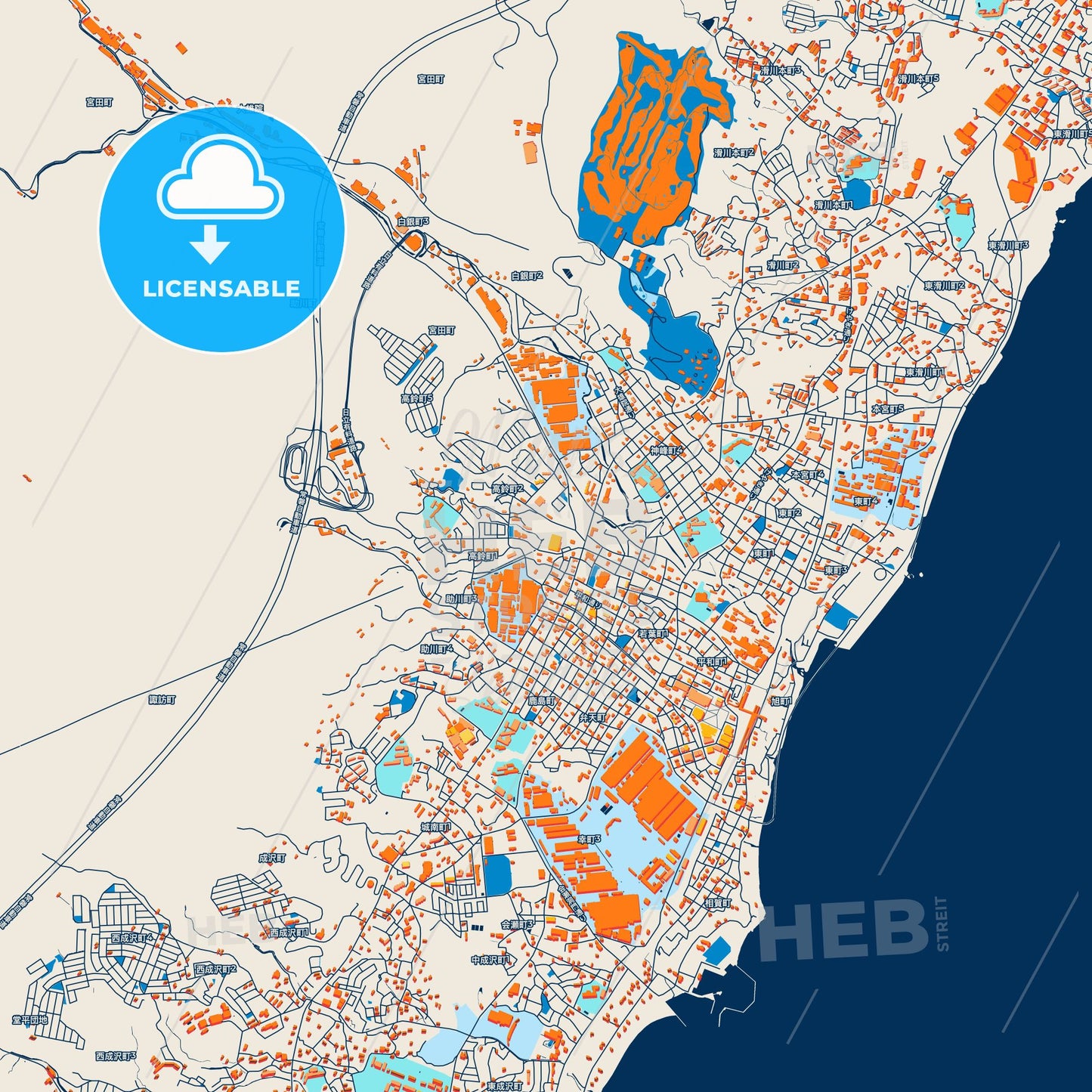 Colorful Hitachi Street Map with Labels and Buildings