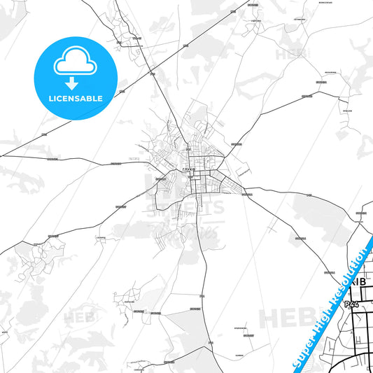 Hlukhiv, Ukraine light map with streetnames, citynames and districts
