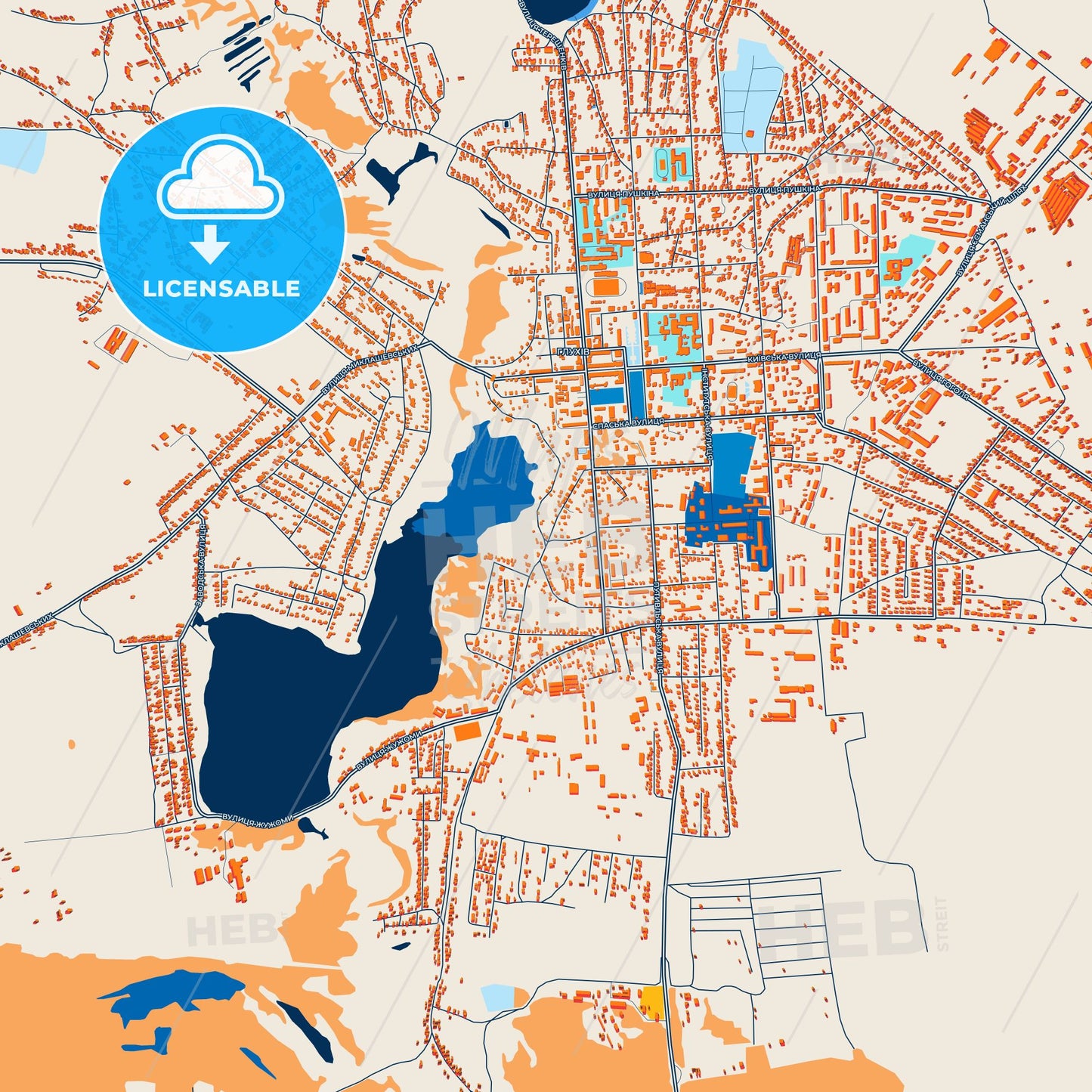 Colorful Hlukhiv Street Map with Labels and Buildings