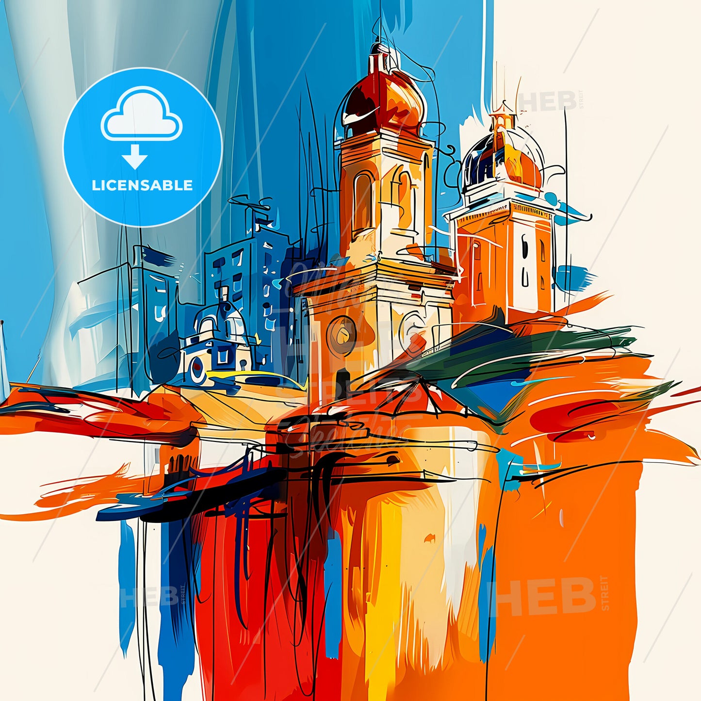 Vibrant Ho Chi Minh City, Vietnam - A Painting Of A Building With A Tower And A Dome