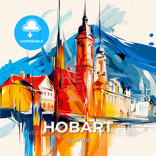 Vibrant Hobart, Australia - A Painting Of A Building - Square format print template