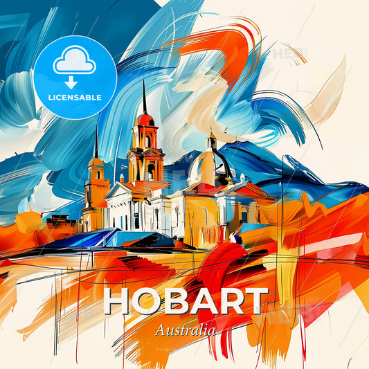 Vibrant Hobart, Australia - A Painting Of A Building - Square format print template