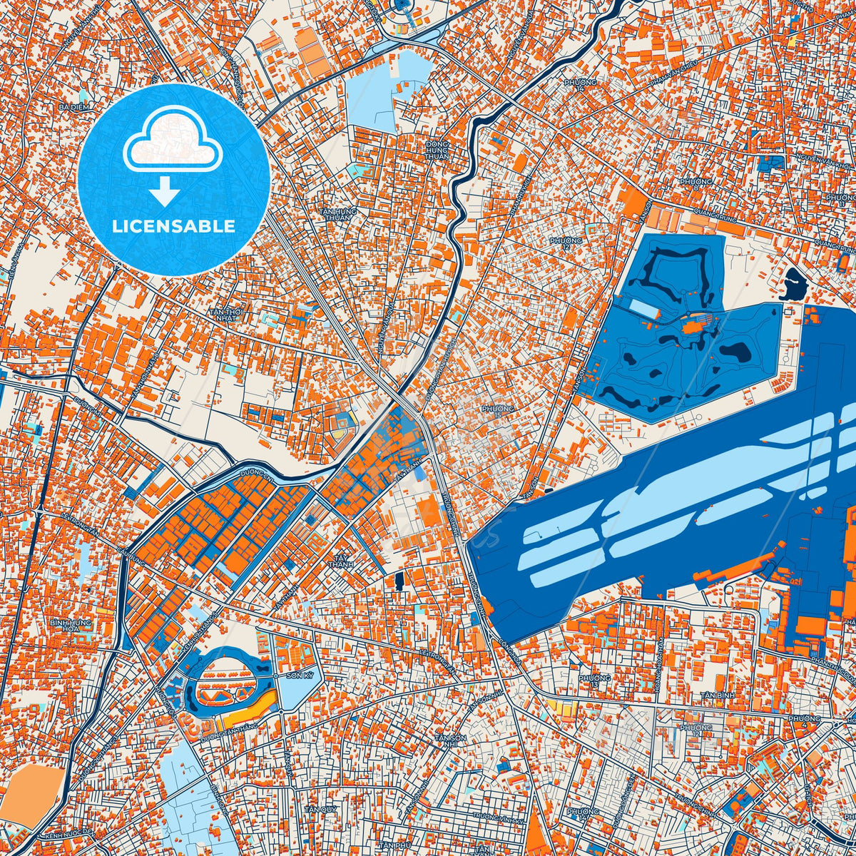 Colorful Ho Chi Minh City Street Map with Labels and Buildings