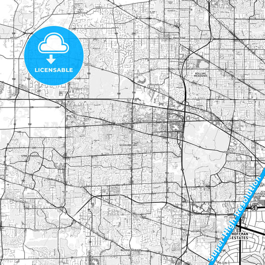 Hoffman Estates, Illinois light map with streetnames, citynames and districts