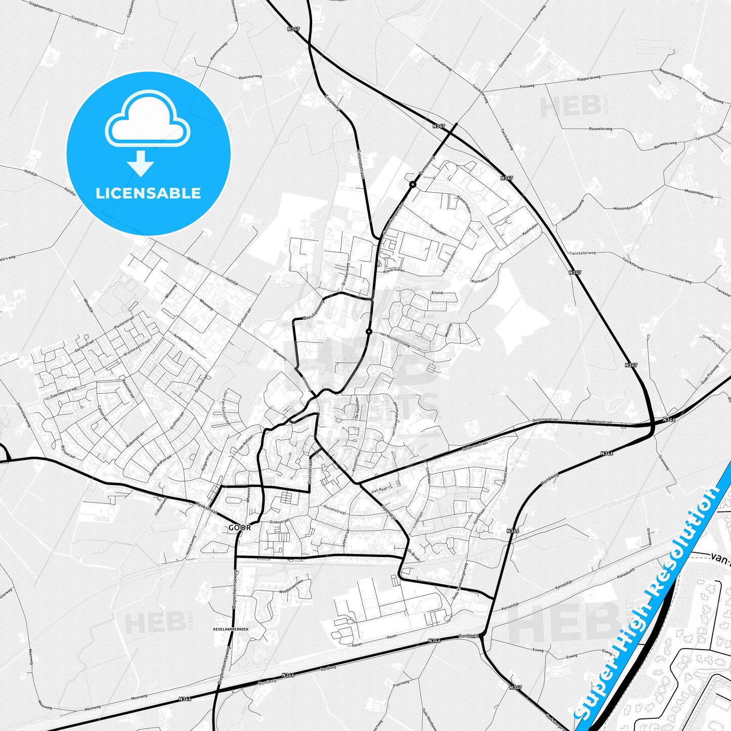 Hof van Twente, Netherlands Light Map with Street Names, City Names, and Districts