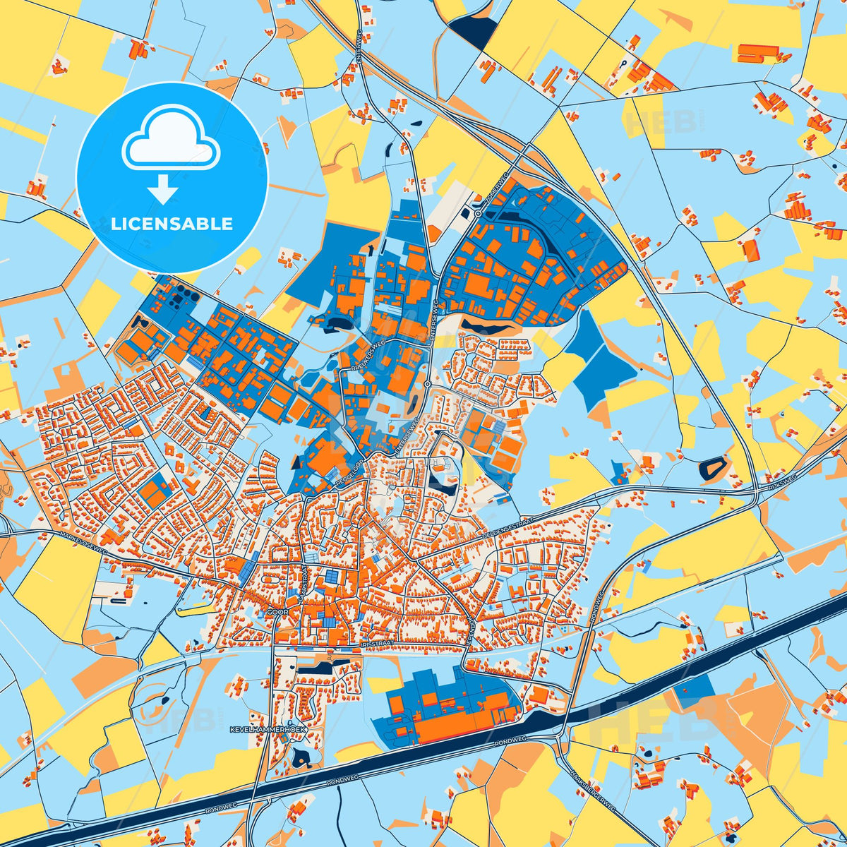 Colorful Hof van Twente Street Map with Labels and Buildings