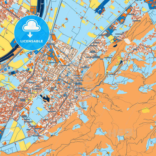 Colorful Hohenems Street Map with Labels and Buildings