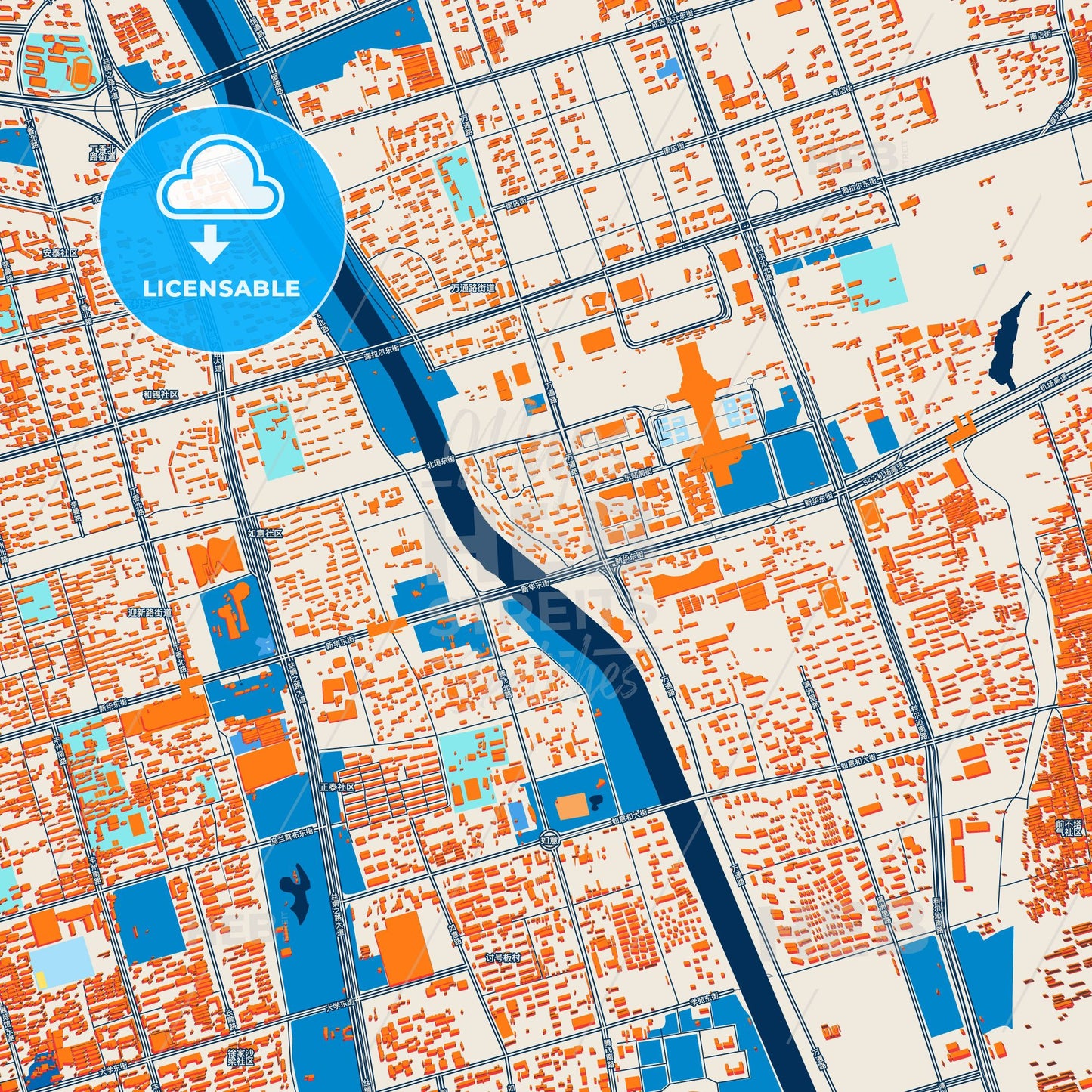 Colorful Hohhot Street Map with Labels and Buildings