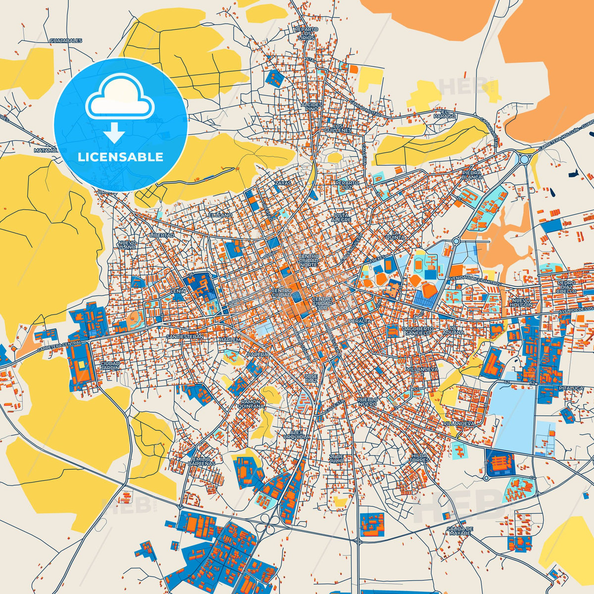 Colorful Holguín Street Map with Labels and Buildings