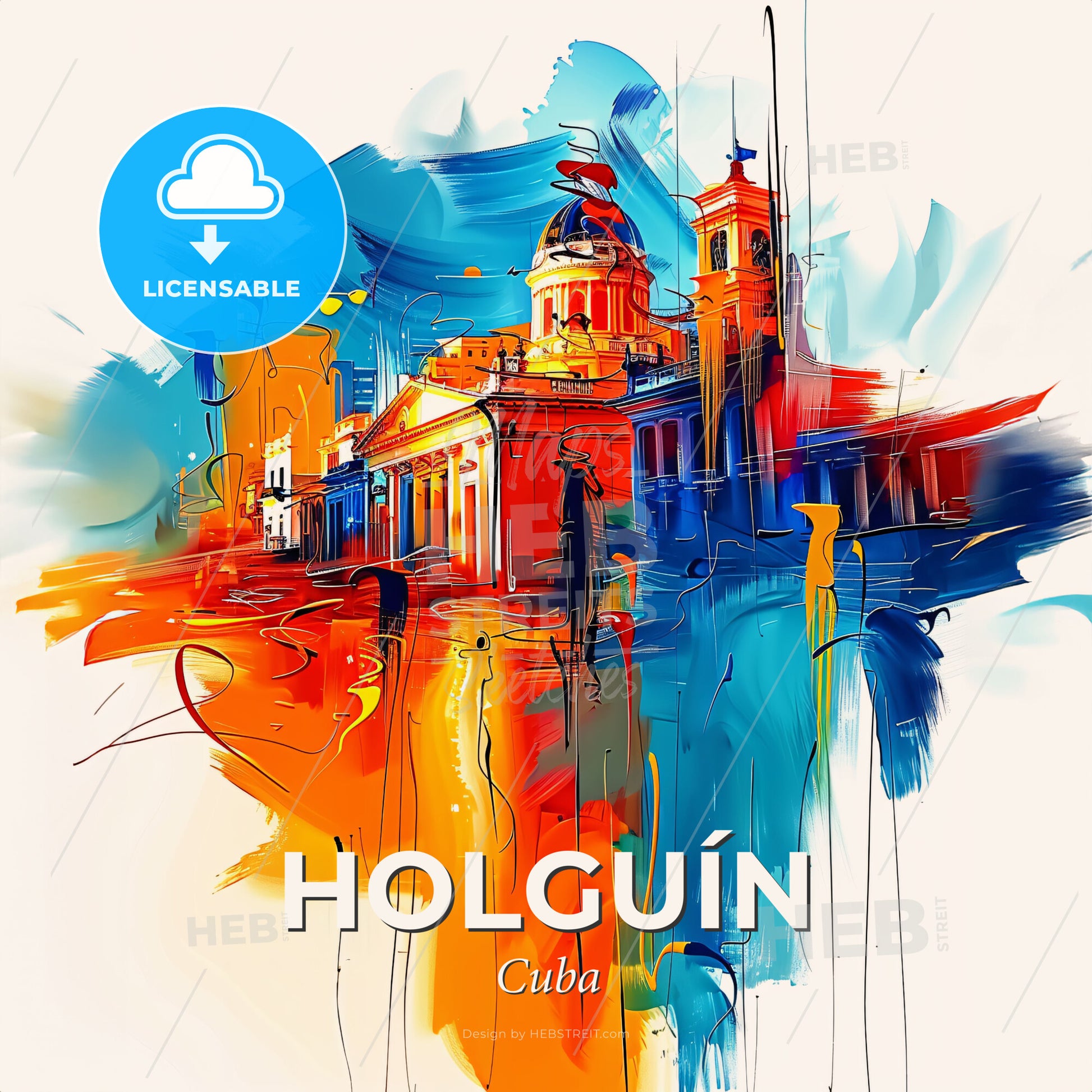 Vibrant Holguín, Cuba - A Painting Of A Building - Square format print template