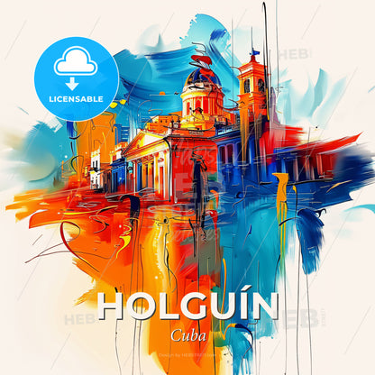 Vibrant Holguín, Cuba - A Painting Of A Building - Square format print template