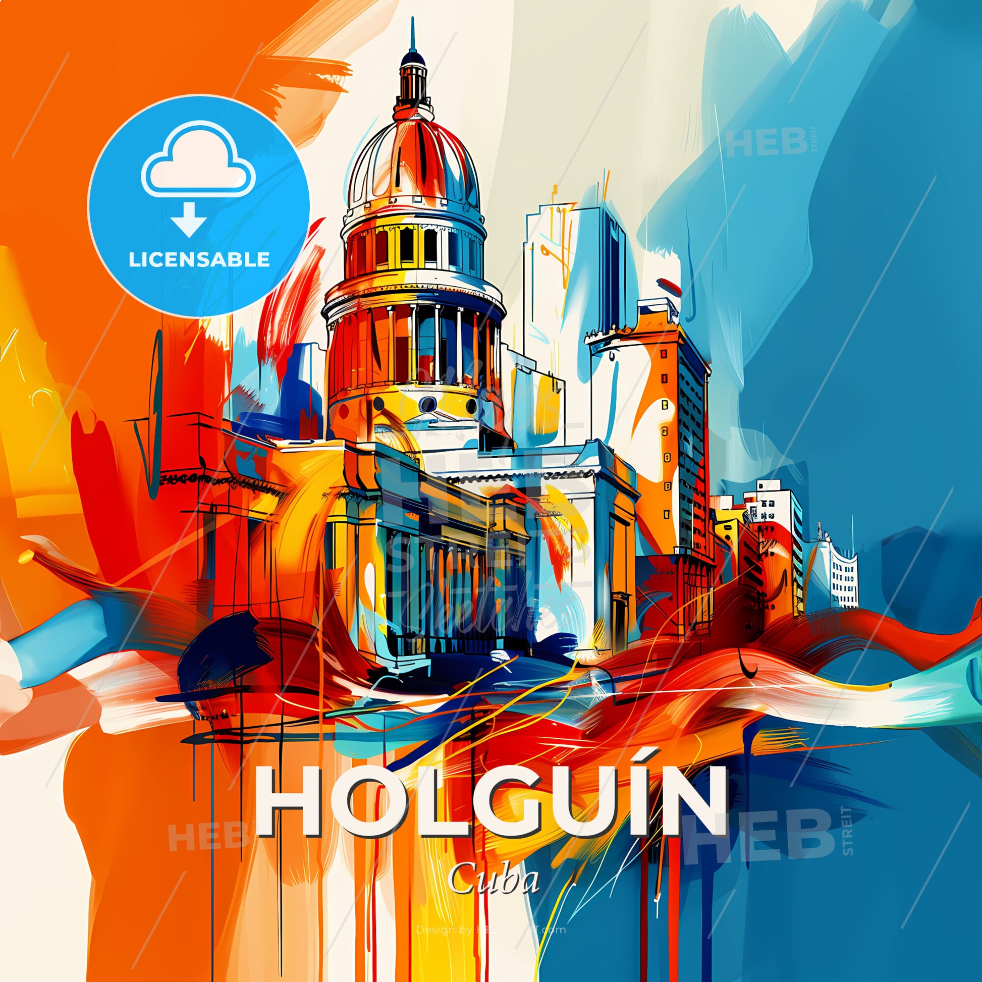 Vibrant Holguín, Cuba - A Colorful Painting Of A Building - Square format print template