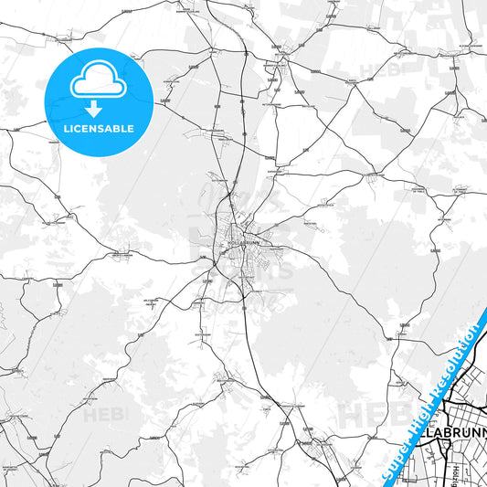 Hollabrunn, Austria light map with streetnames, citynames and districts