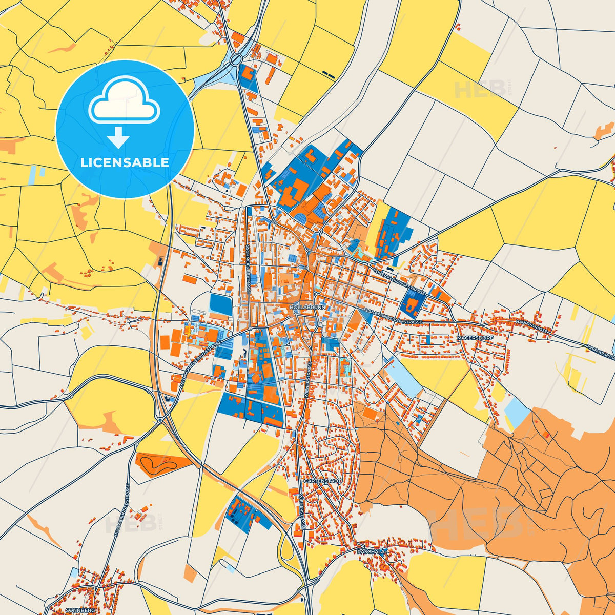 Colorful Hollabrunn Street Map with Labels and Buildings