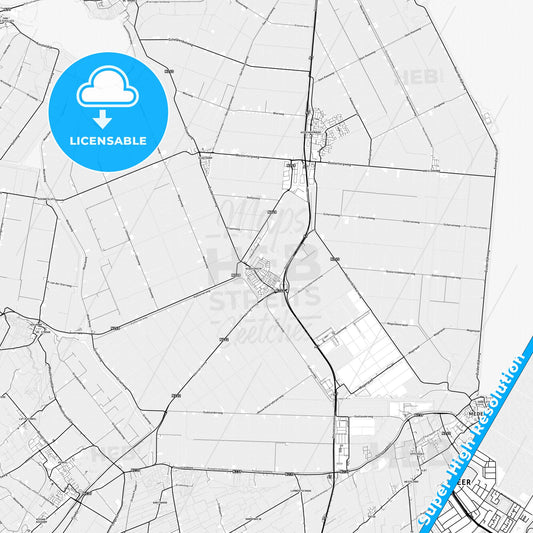 Hollands Kroon, Netherlands light map with streetnames, citynames and districts