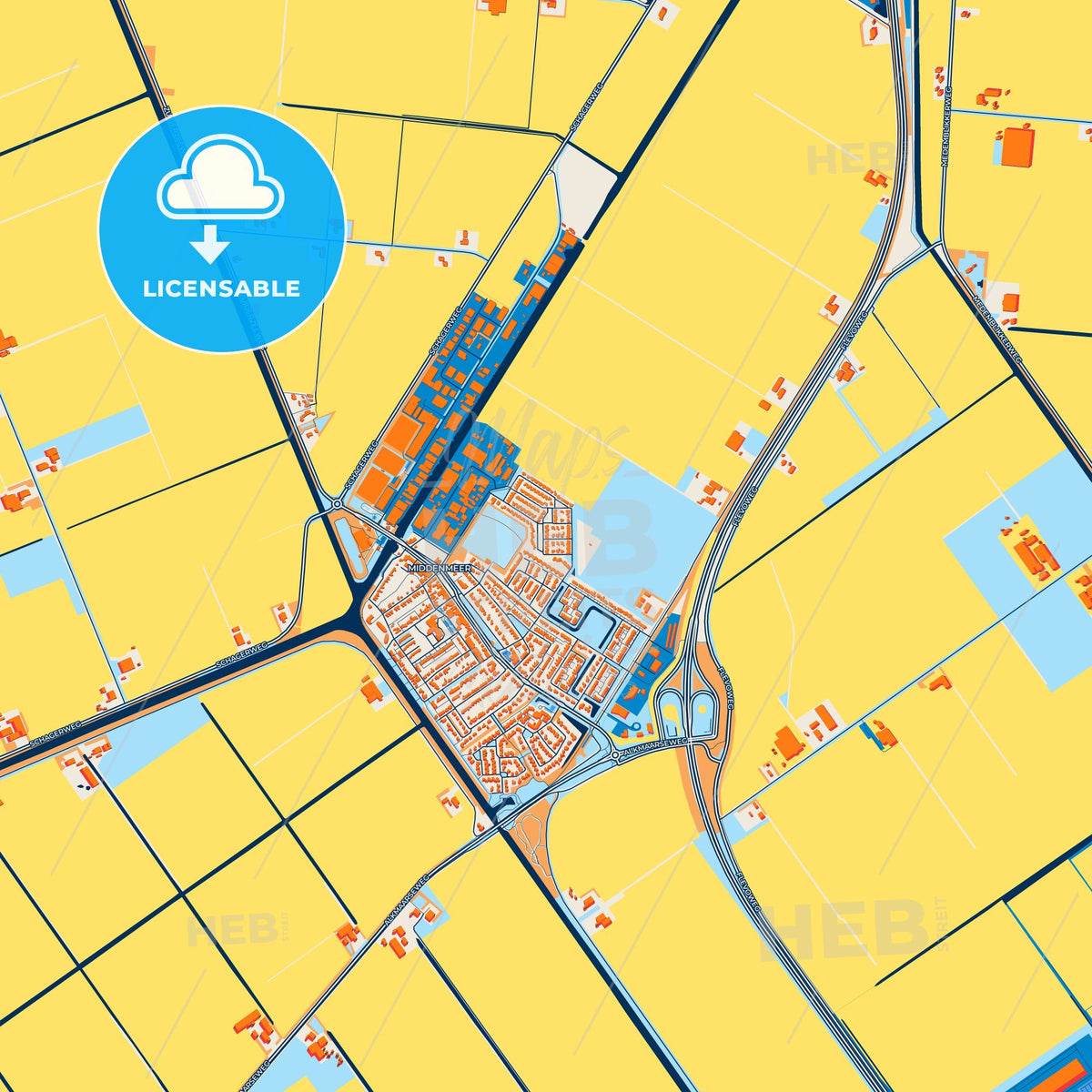 Colorful Hollands Kroon Street Map with Labels and Buildings