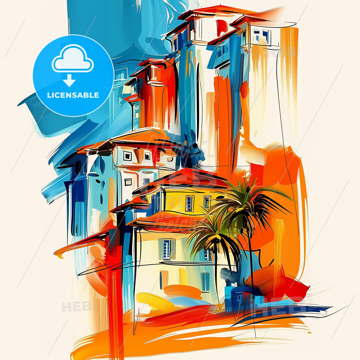 Vibrant Hollywood, Florida - A Painting Of Buildings And Palm Trees