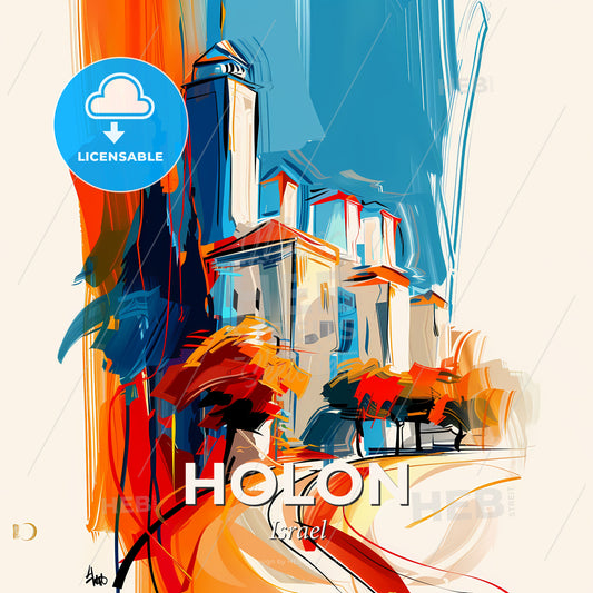 Vibrant Holon, Israel - A Painting Of A City - Square format print template