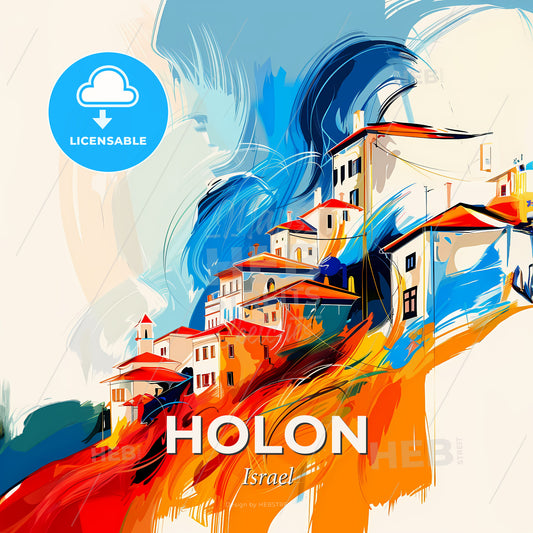 Vibrant Holon, Israel - A Painting Of A Group Of Buildings - Square format print template