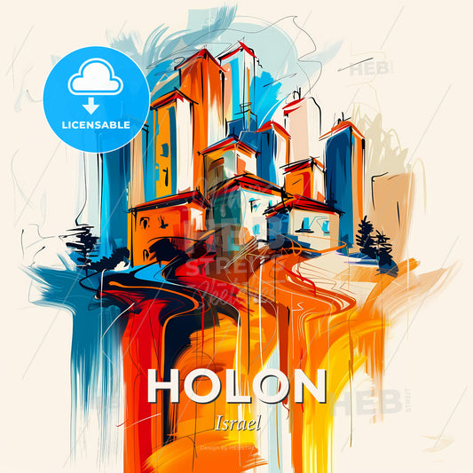 Vibrant Holon, Israel - A Painting Of A City - Square format print template