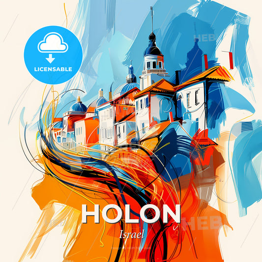 Vibrant Holon, Israel - A Painting Of A Building - Square format print template