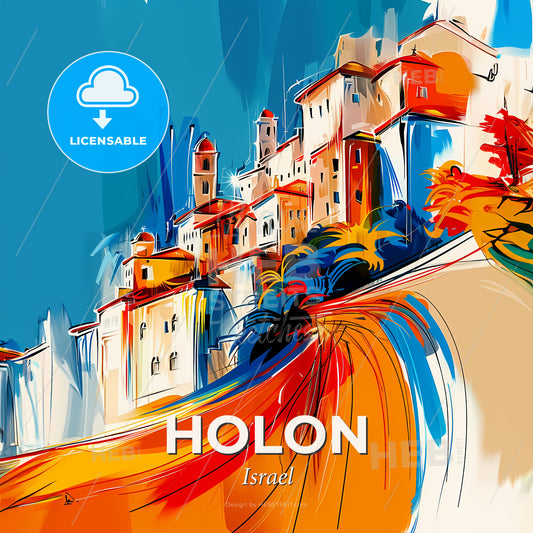 Vibrant Holon, Israel - A Colorful Painting Of A City - Square format print template