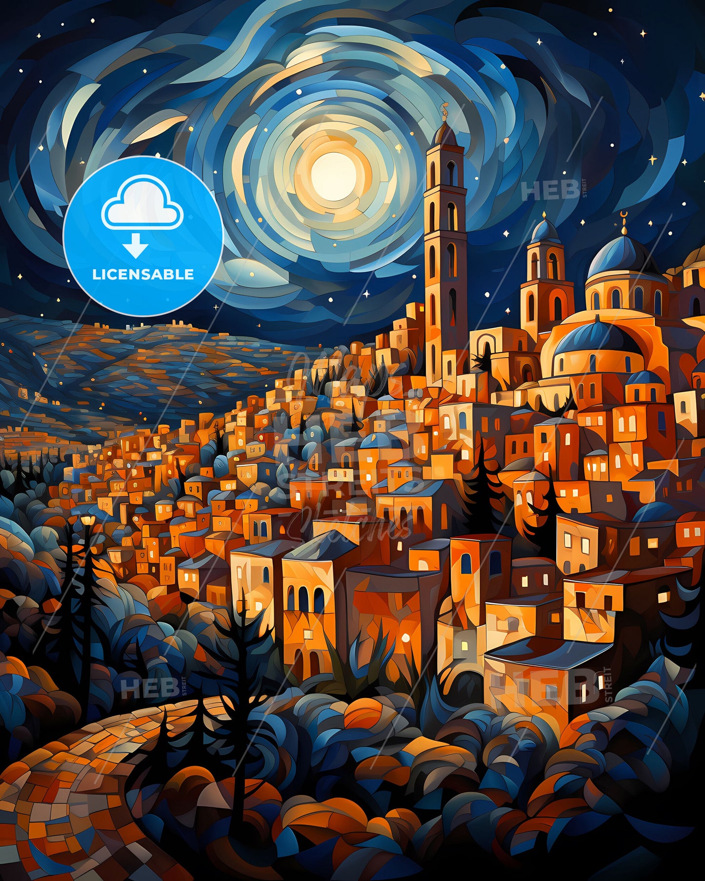 Vibrant Cityscape Art Painting - Colorful Skyline Night Painting - Modern Abstract City Painting