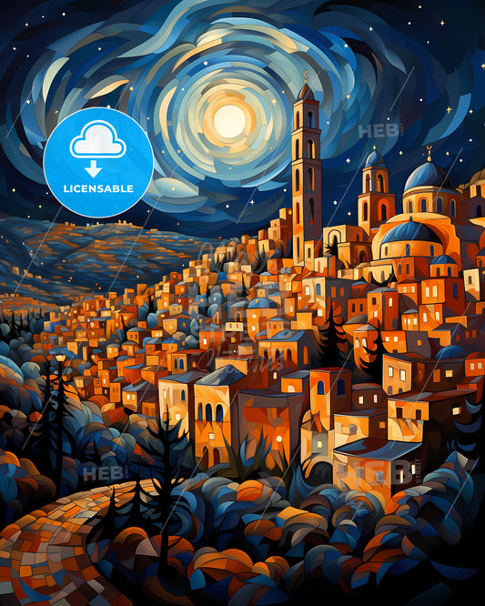 Vibrant Cityscape Art Painting - Colorful Skyline Night Painting - Modern Abstract City Painting