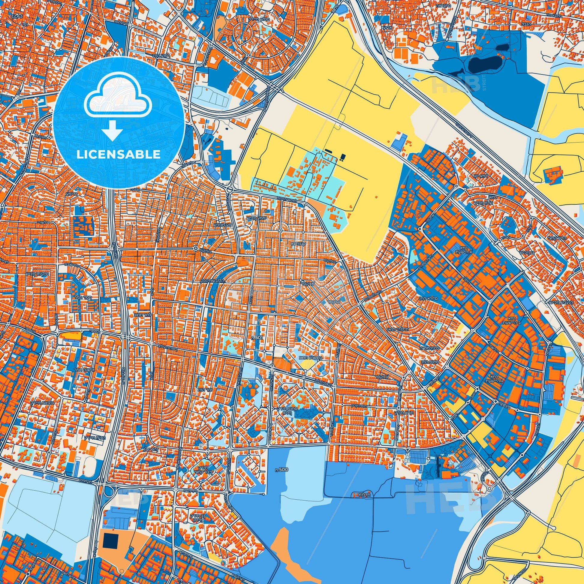Colorful Holon Street Map with Labels and Buildings