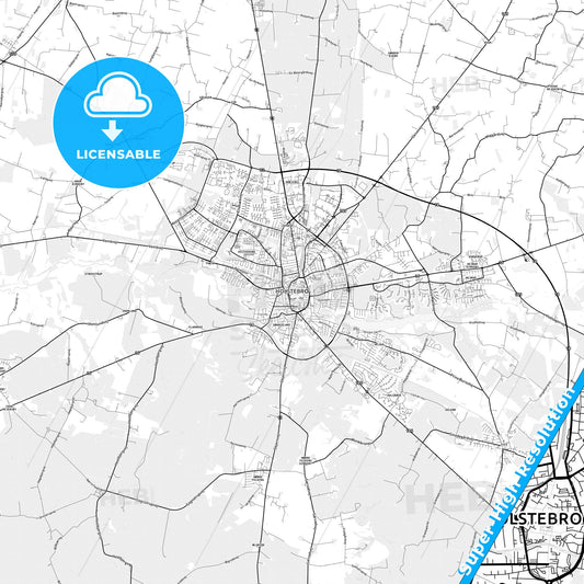 Holstebro, Denmark light map with streetnames, citynames and districts