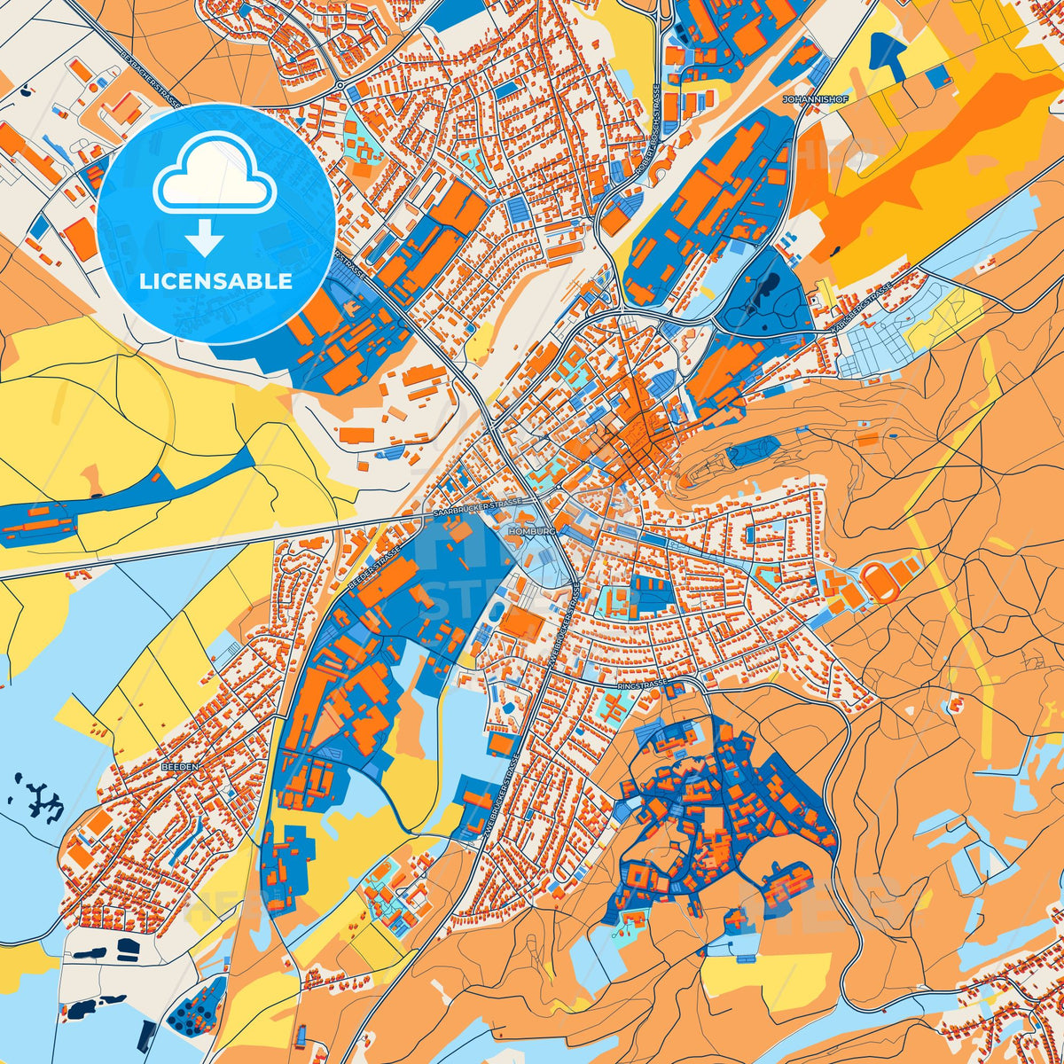 Colorful Homburg Street Map with Labels and Buildings