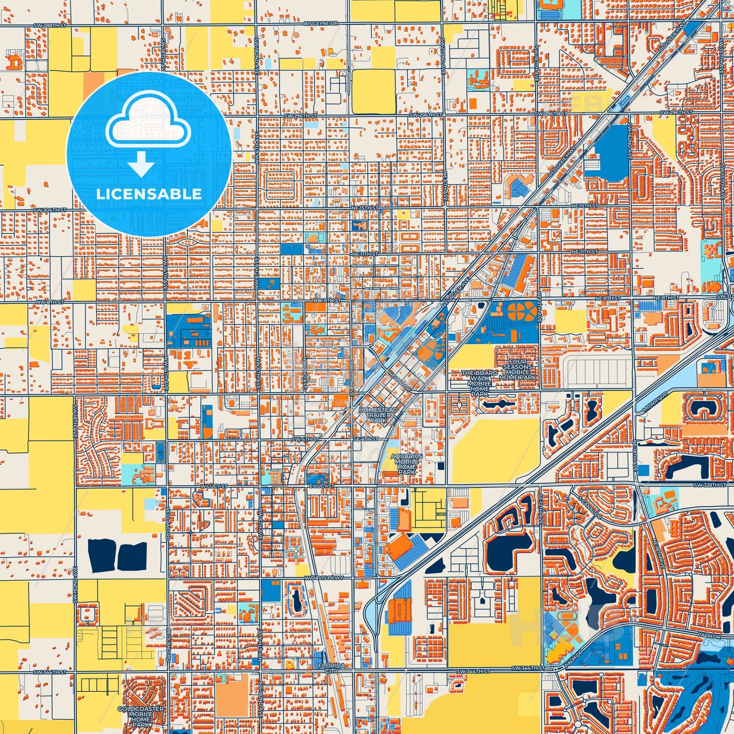 Colorful Homestead Street Map with Labels and Buildings