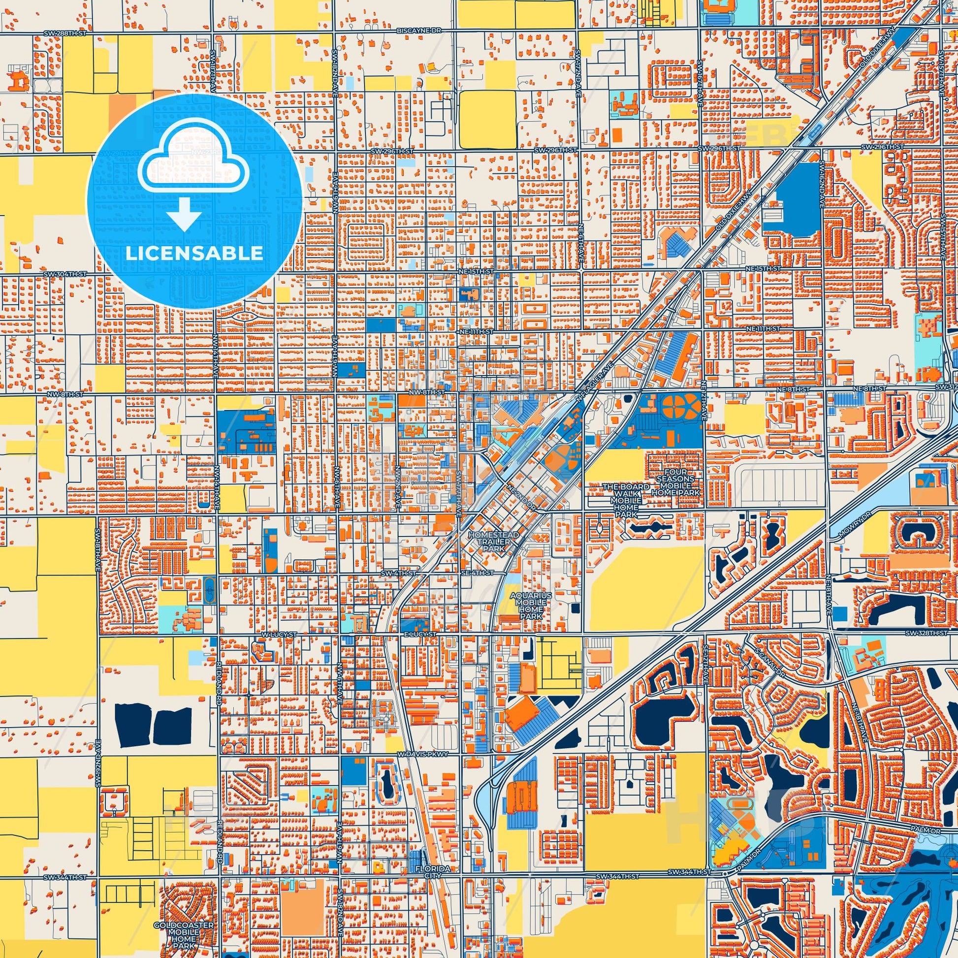 Colorful Homestead Street Map with Labels and Buildings