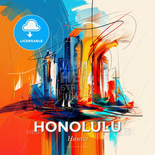 Vibrant Honolulu, Hawaii - A Colorful Cityscape With Many Buildings - Square format print template
